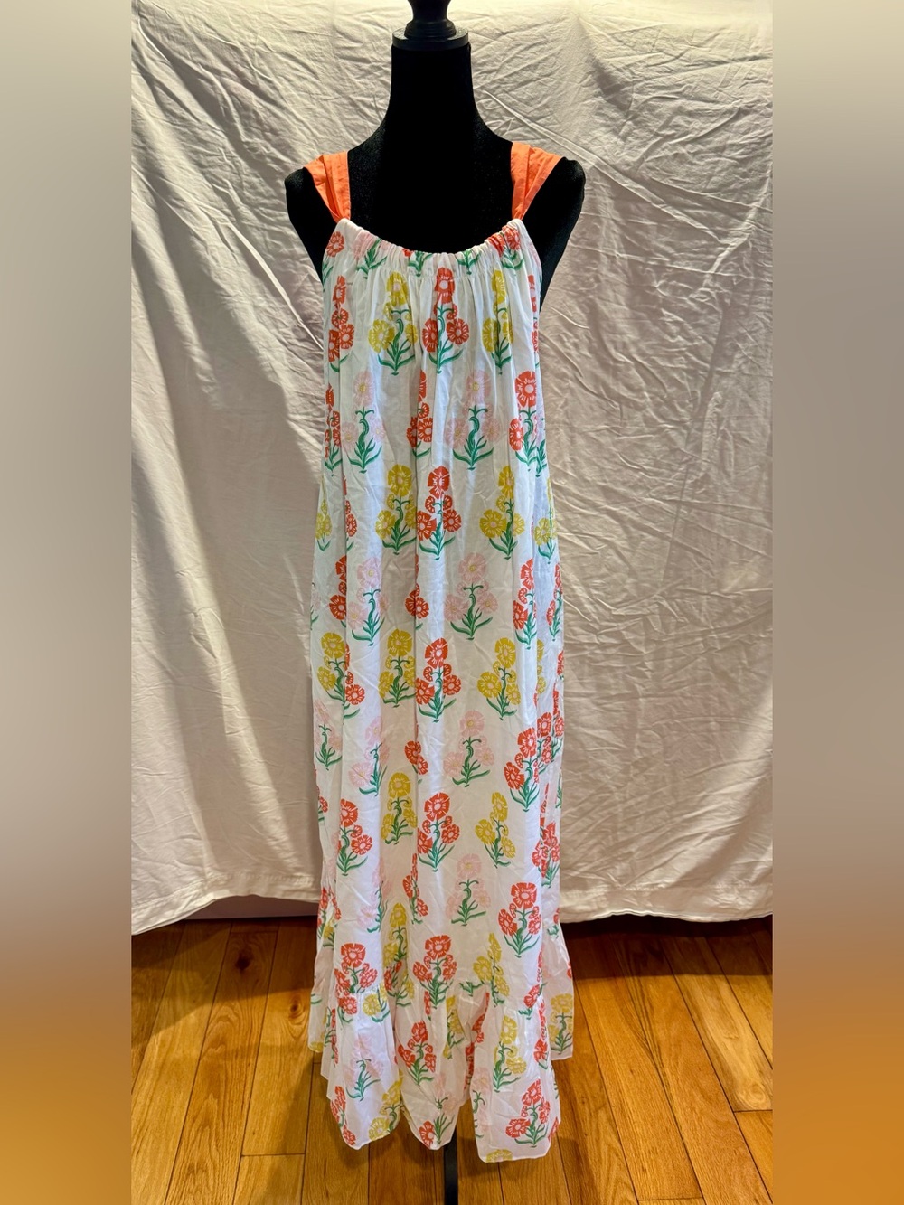 Boden White Floral Maxi Dress with Coral Straps - Picture 2 of 7